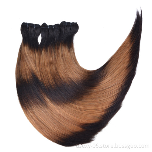 Cuticle Aligned Virgin Hair Extension Ombre 5 Tone 1B 30 Brown Color Straight Super Double Drawn Hair Weave Bundles